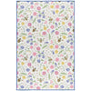 Floral patterned kitchen towel with flowers and bees on a white background