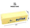 Block of butter squish toy with measurements and product information on a white background