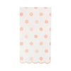 Rectangular napkin with pink polka dots on a white background