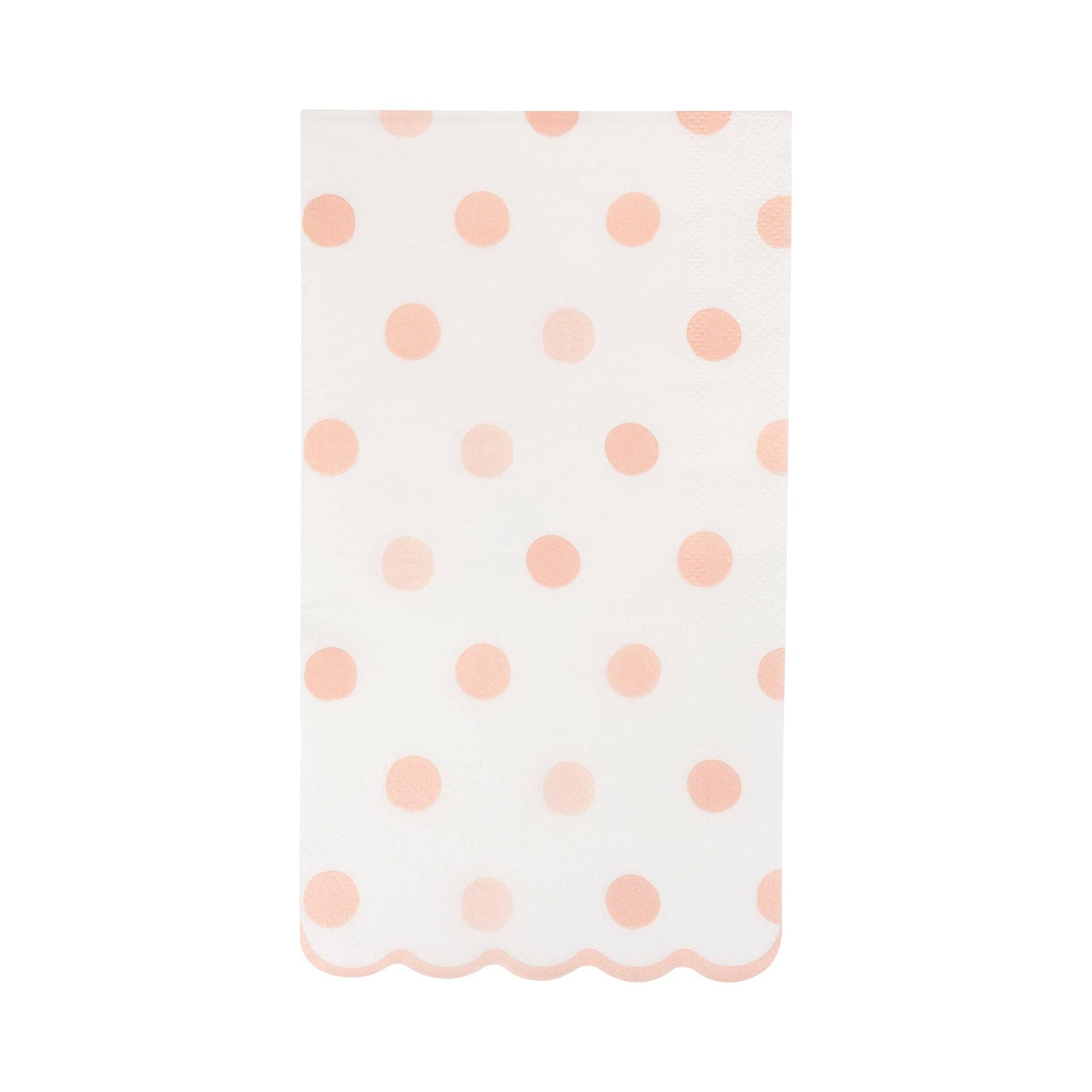 Rectangular napkin with pink polka dots on a white background