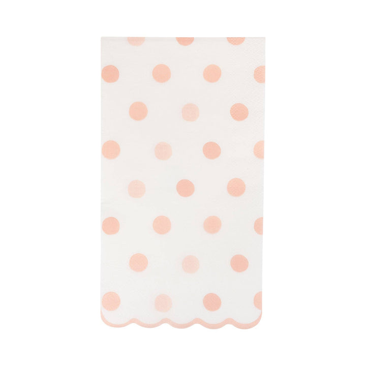 Rectangular napkin with pink polka dots on a white background