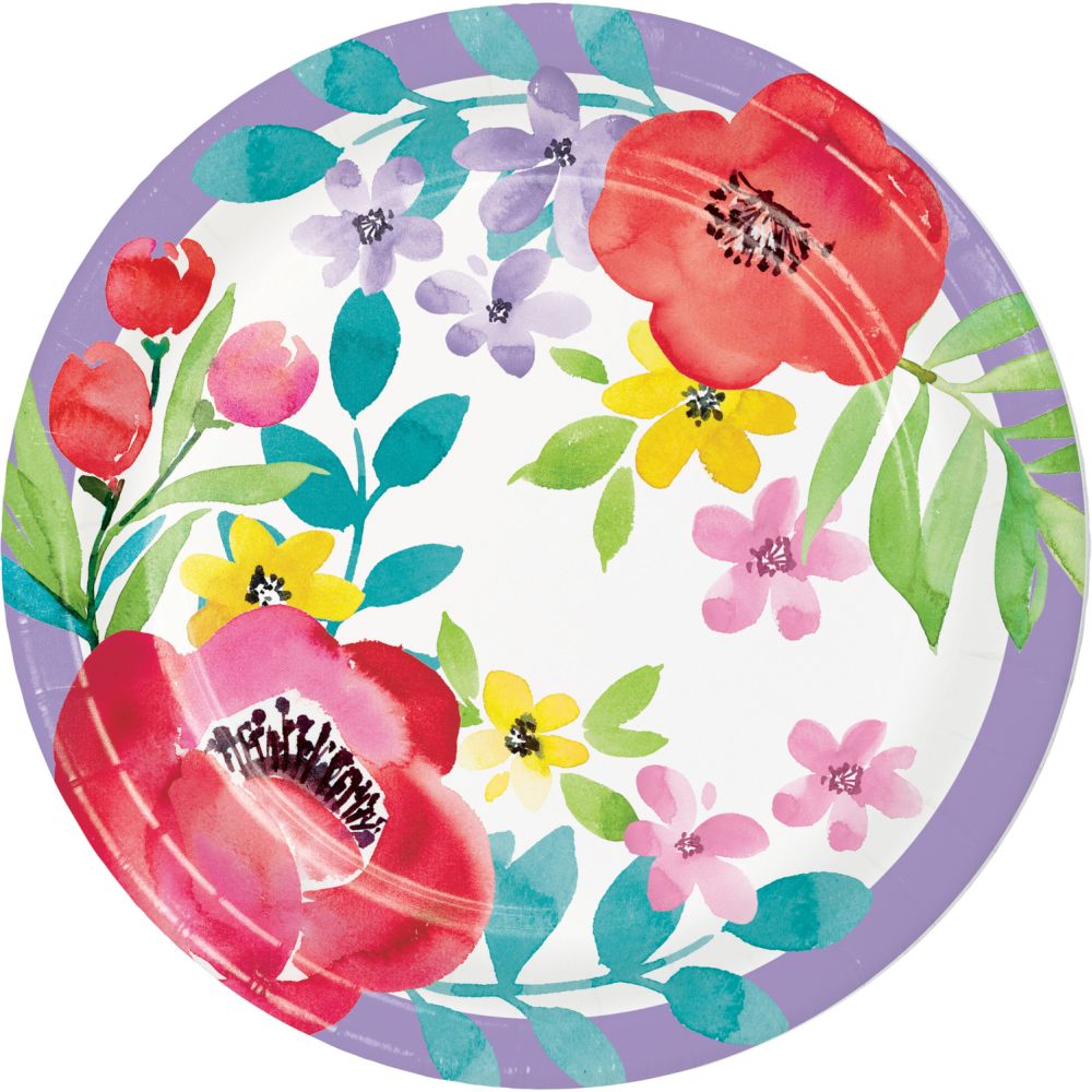 Floral design paper plate on a white background