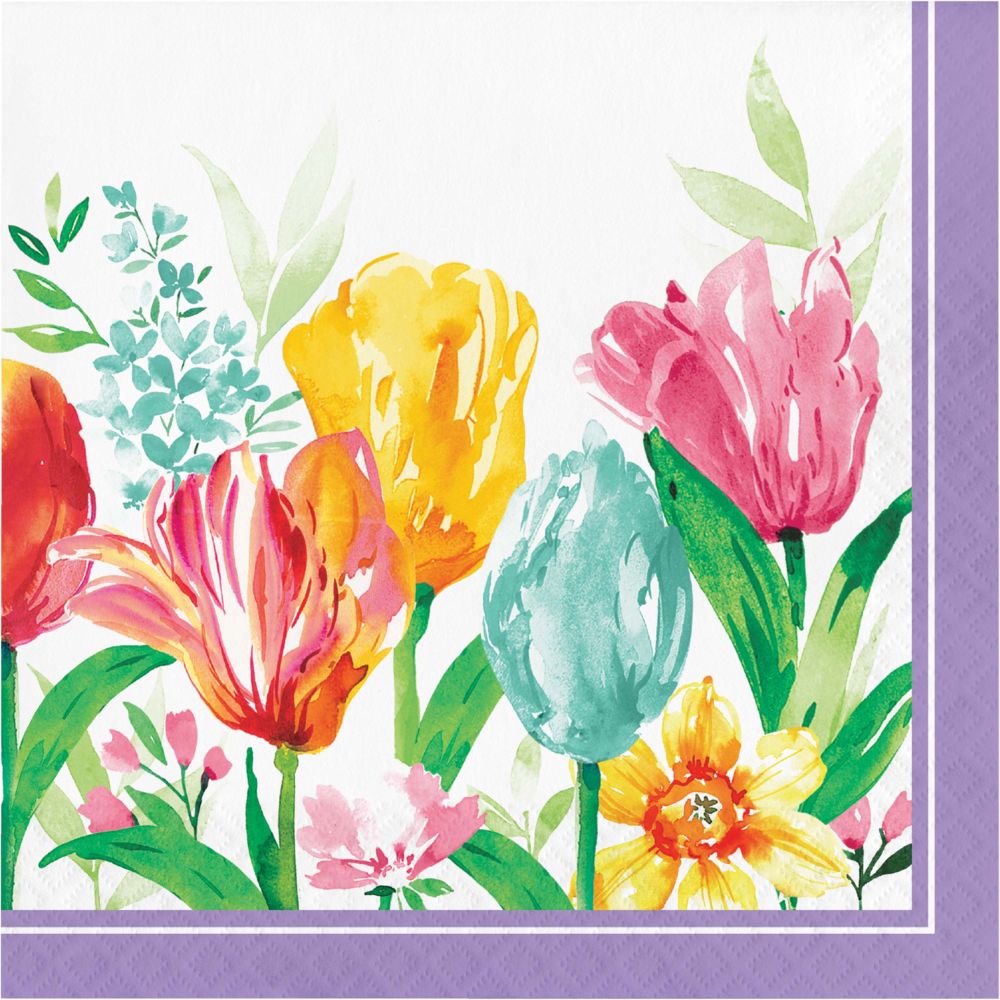 Napkin with floral design with tulips on a white background