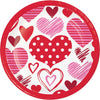 Paper plate with heart designs on a white background