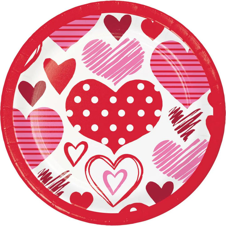 Paper plate with heart designs on a white background