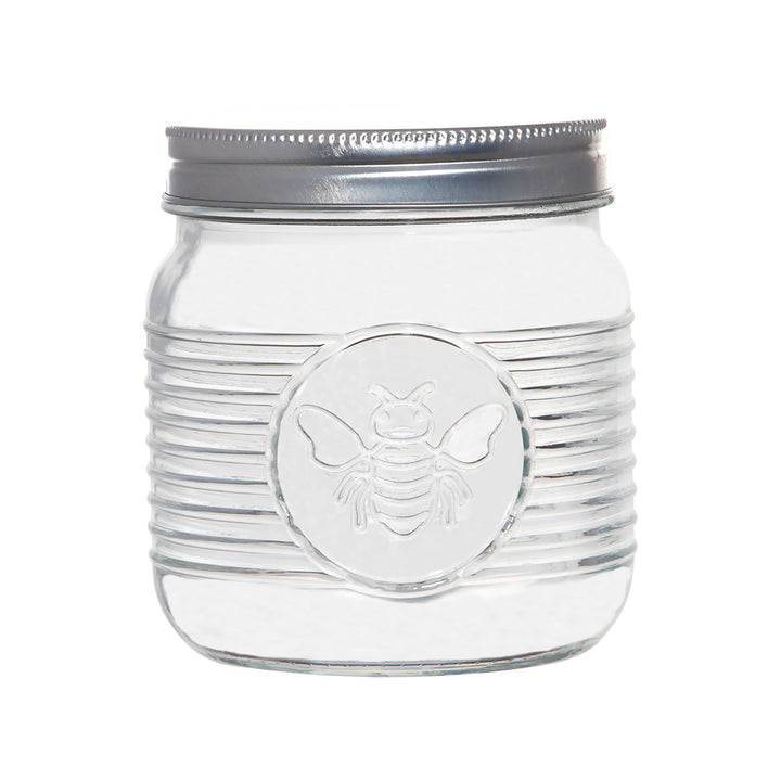 Bee Embossed Clear Canister w/ Metal lid 25oz