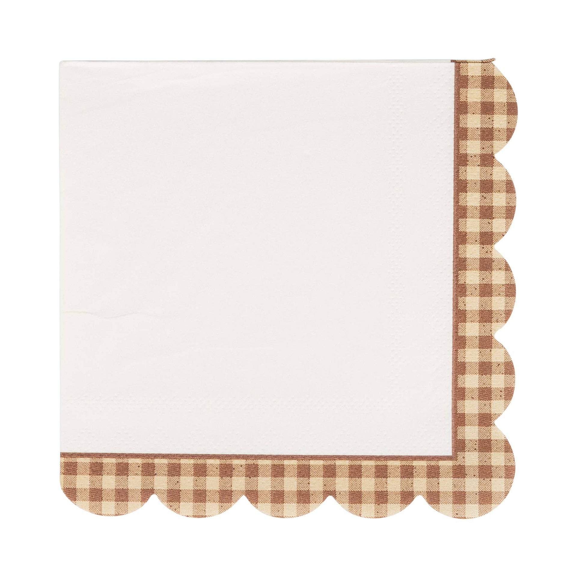 Brown Gingham Edge Cocktail Napkin (24ct)