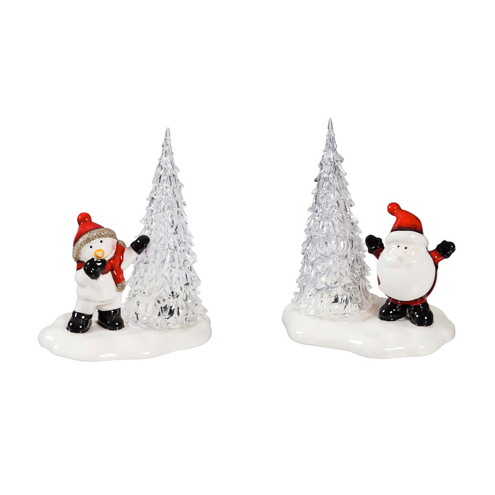 LED Ceramic Tabletop Décor, Santa and Tree/ Snowma
