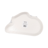 White plate with a visible brand label on a white background