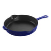 Blue cast iron skillet on a white background