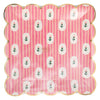 Decorative plate with pink stripes and white floral patterns