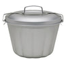 Stainless steel pot with lid on a white background