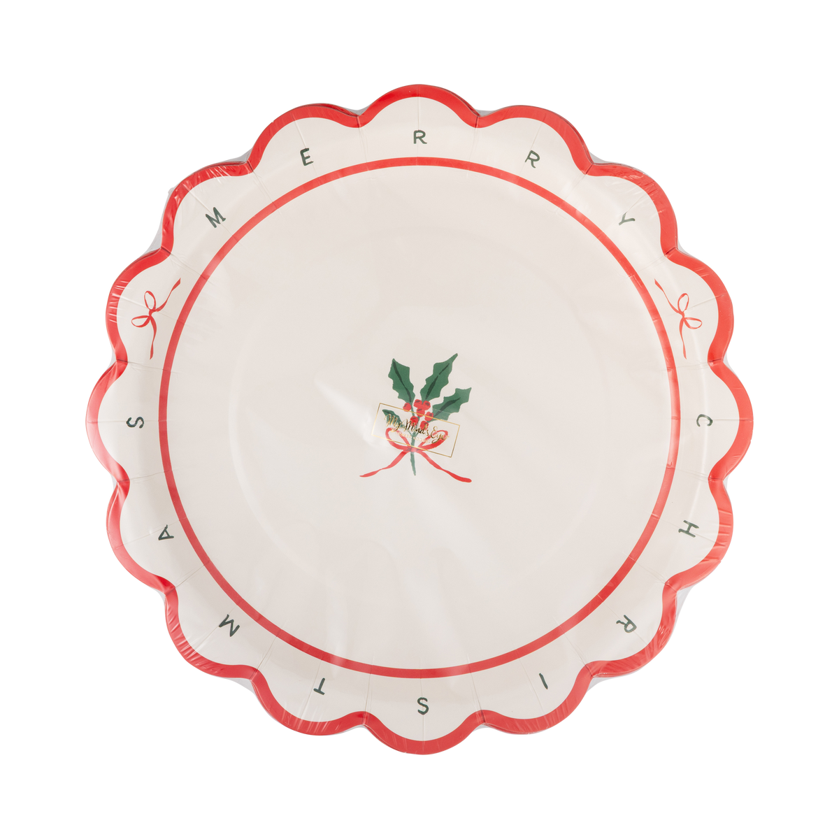 Merry Christmas Holly 8.5" Paper Salad Plates