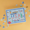 Puzzle with 'Greetings from the USA' theme on a yellow background