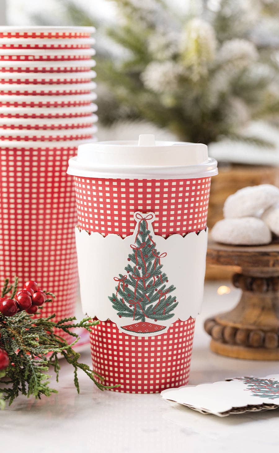 Red Gingham Christmas Tree 16oz Paper To Go Cups