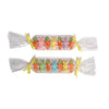 Colorful marshmallow candy shaped like carrots and bunnies on a white background, shown in two colorways.
