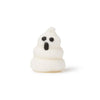 White marshmallow ghost with black eyes and mouth on a white background
