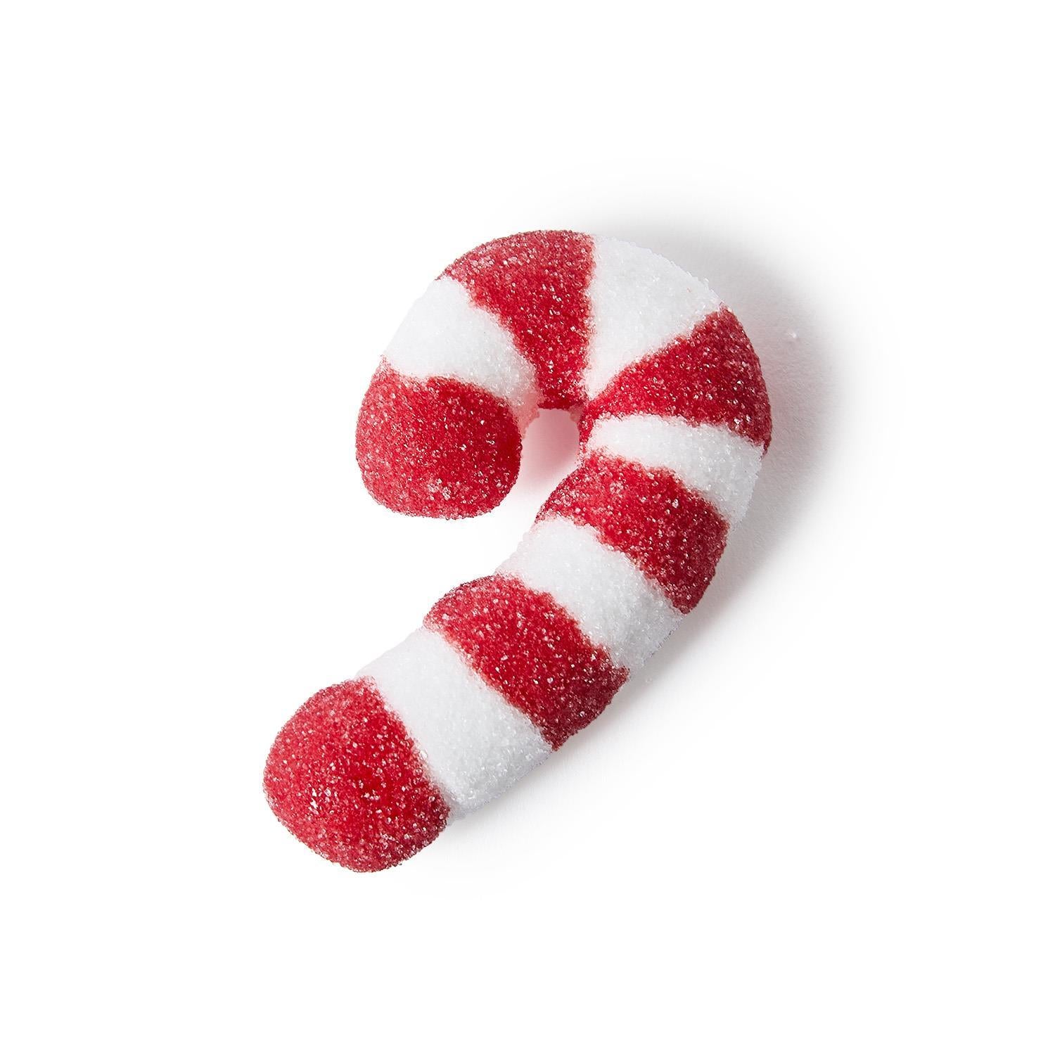 Red and white striped candy cane marshmallow on a white background