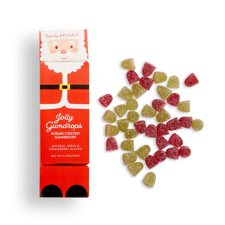 Box of Jolly Gumdrops with gummy candy on a white background
