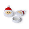 Two Santa Claus-themed containers with a lid on a white background