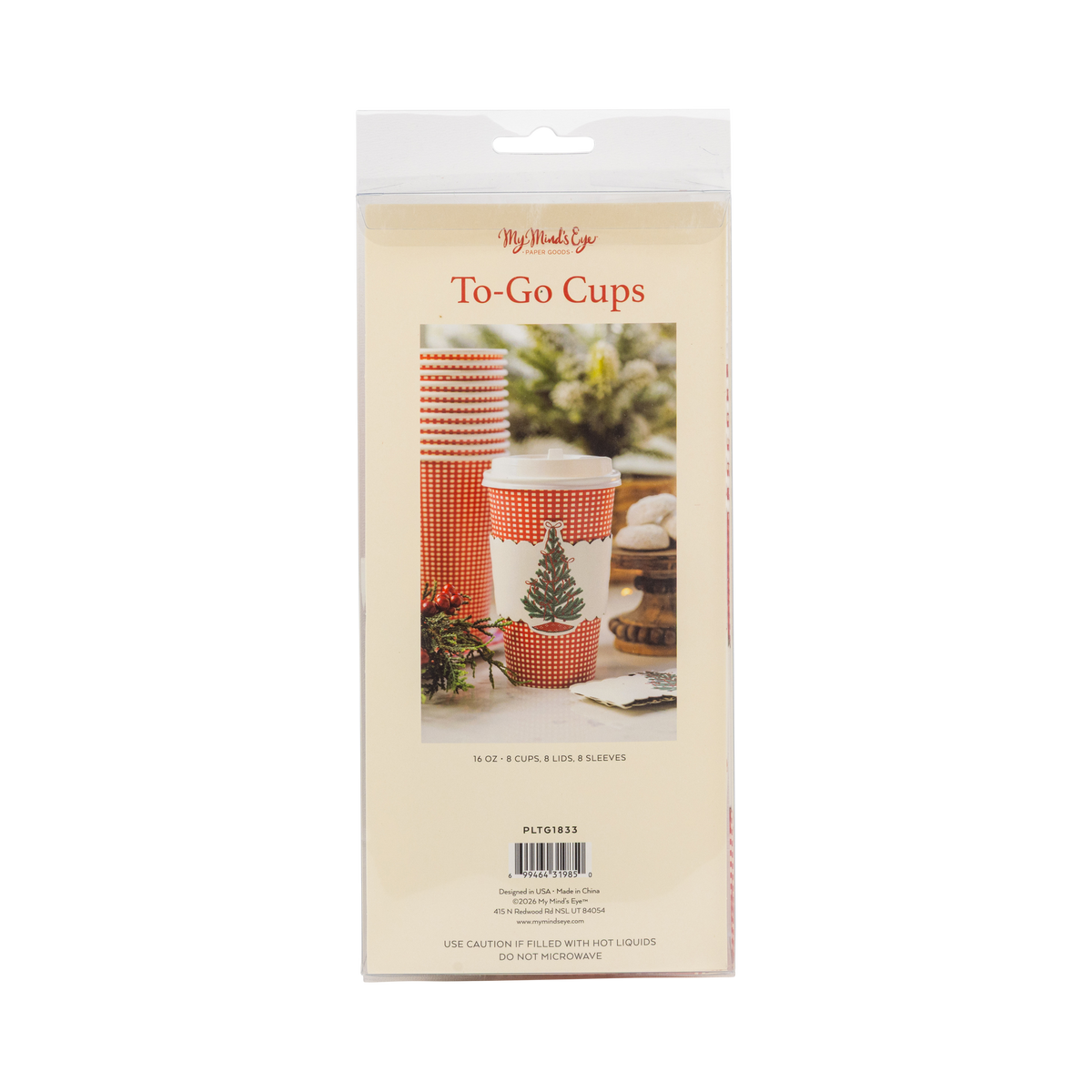 Red Gingham Christmas Tree 16oz Paper To Go Cups