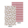 Kitchen towel with Christmas-themed designs front and back on a white background
