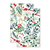 Decorative towel with a festive leaf and berry pattern on each side on a white background