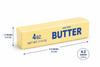 Salted butter squishy toy with measurements and weight details on a white background