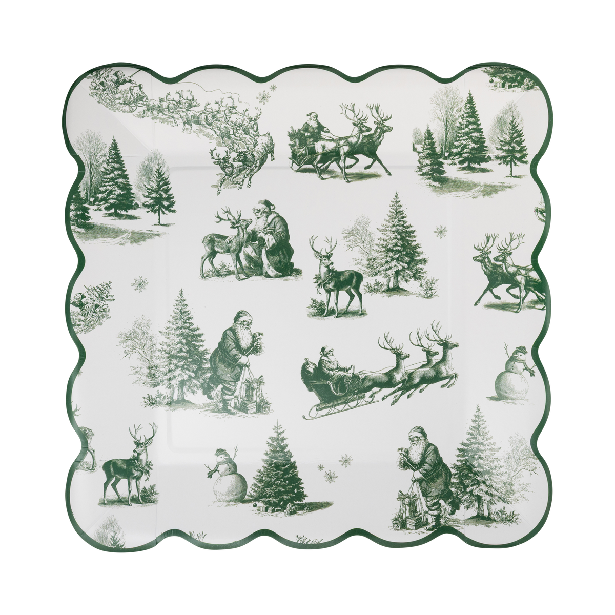 Green Christmas Toile 9" Paper Dinner Plates