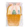 Packaged basket shaped paper napkin with Easter eggs and a bow on a white background