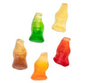 Five colorful gummy candy bottles on a white background