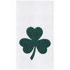 White towel with a green shamrock design on a white background