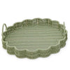 Green Wicker Scalloped Edge Round Tray
