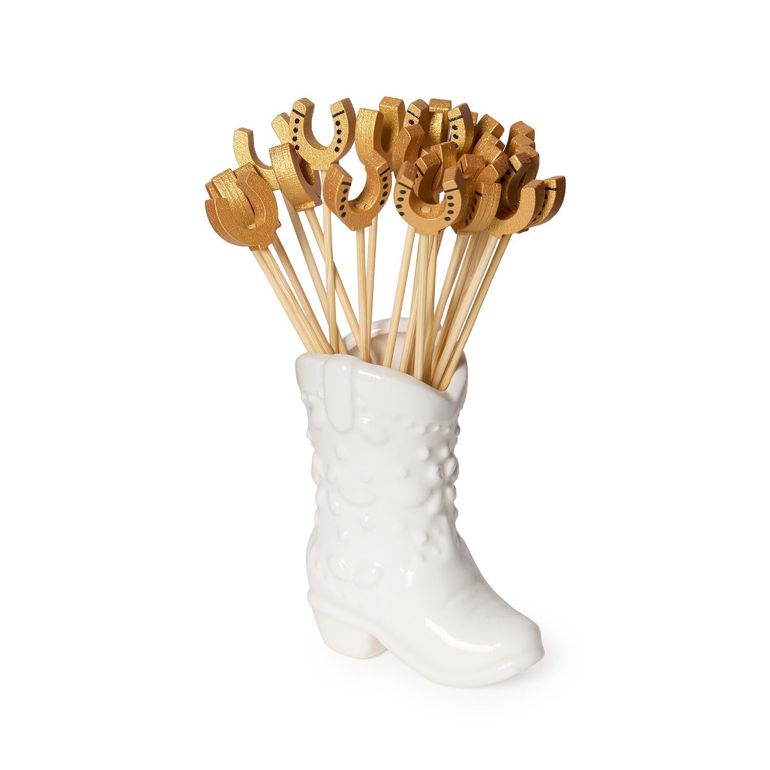 Western Cowboy Boot with 20 Horseshoe Cocktail Picks