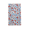 Floral patterned paper napkin with red and blue flowers on a white background