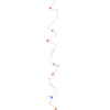 String of red, white and blue lights on a white background
