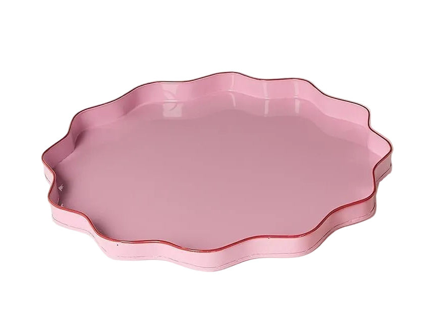 Pink scalloped-edge tray on a white background