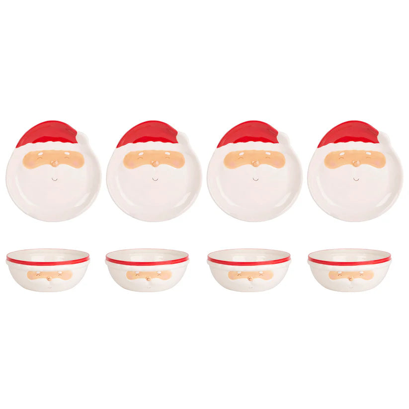 Set of Santa Claus face dishes on a white background