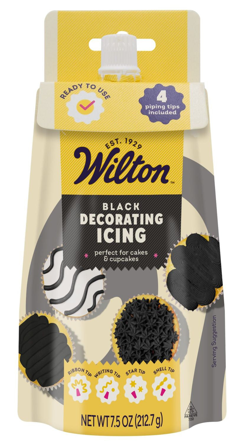 Wilton black decorating icing package on a white background