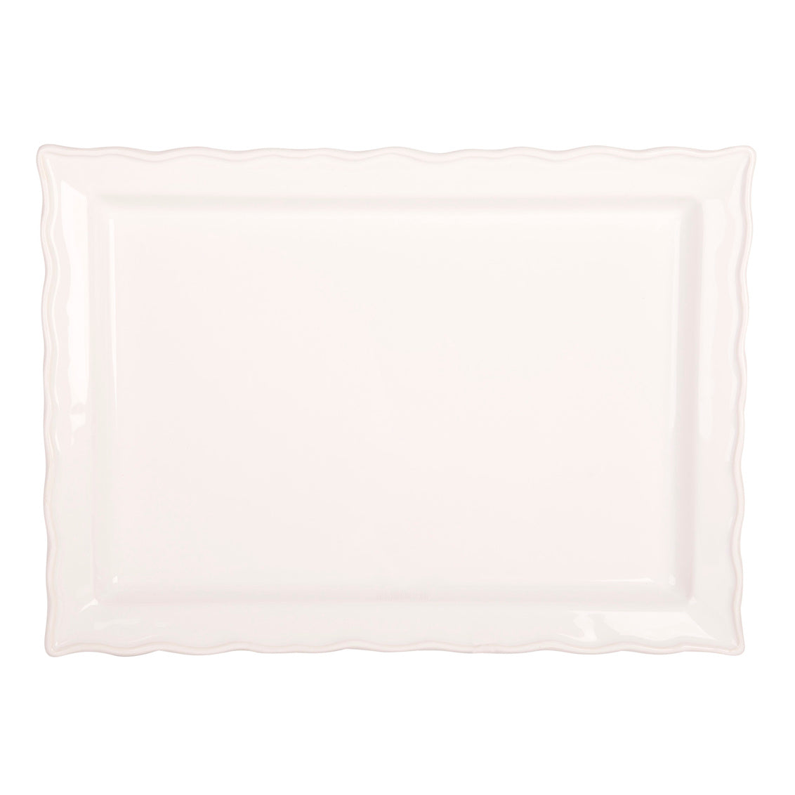 White rectangle platter with ruffle edge on a white background