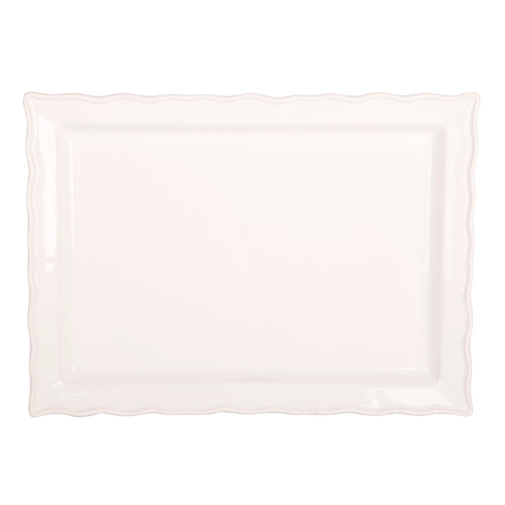 White rectangle platter with ruffle edge on a white background