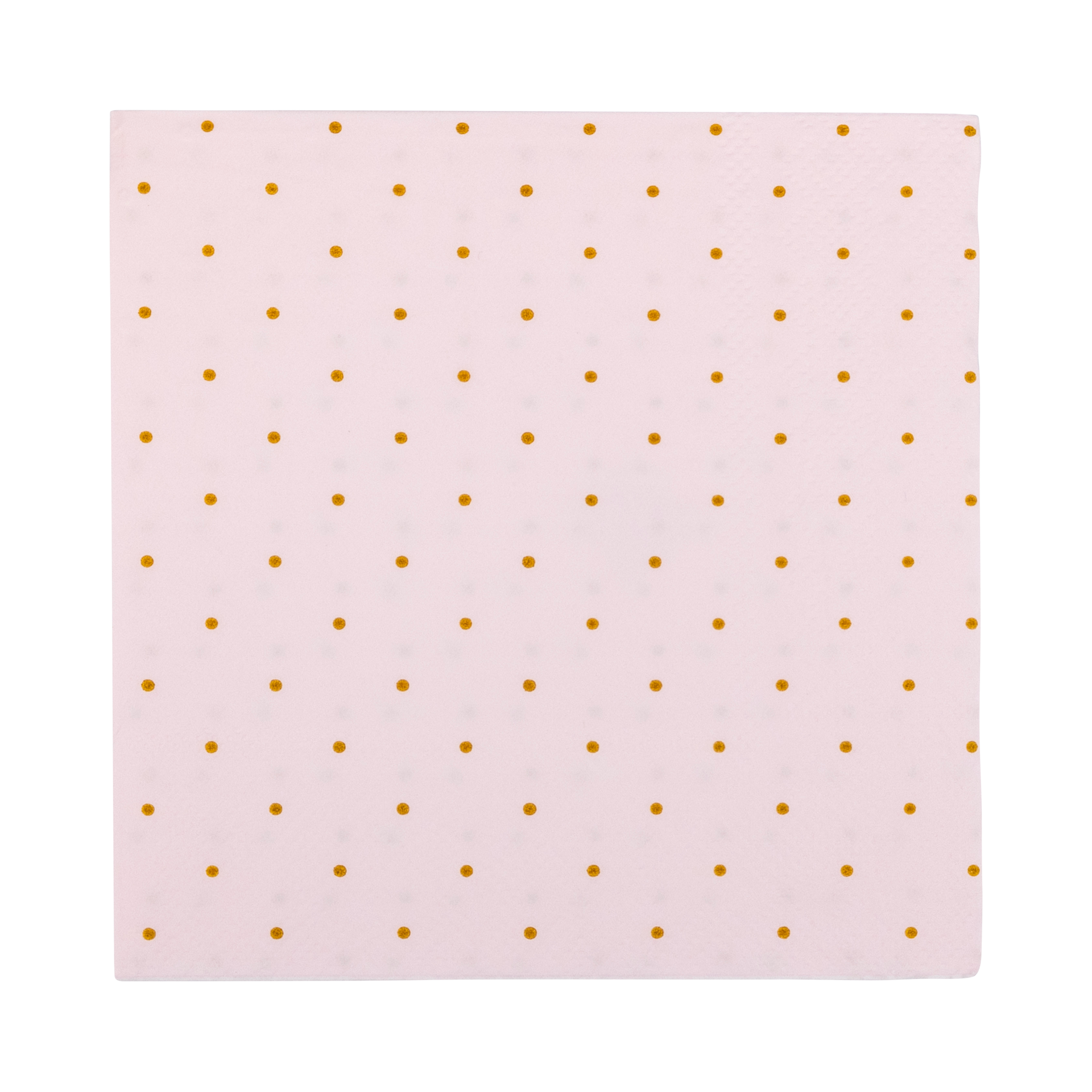 Pink napkin with gold polka dots on a white background