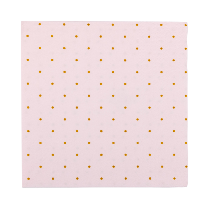 Pink napkin with gold polka dots on a white background