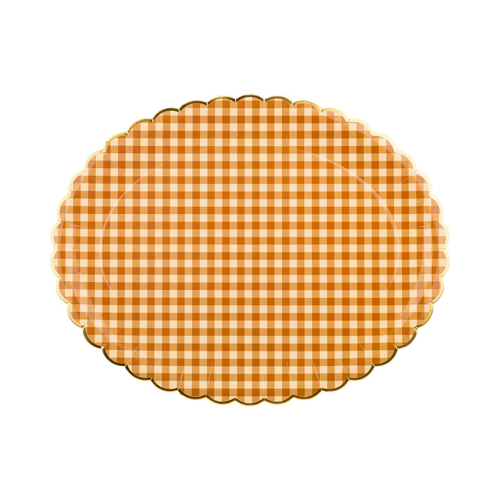 Foil Brown Gingham 17" Paper Platter (6ct)