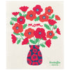Decorative dishcloth with red floral design and 'mom' text, featuring the brand 'Ecologie danica'.