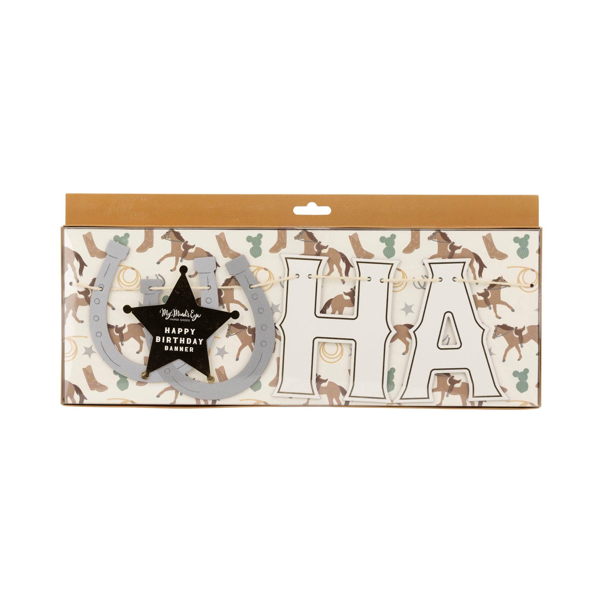 Packaged banner with 'Happy Birthday' text on a white background