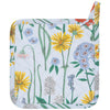 Floral patterned pot holder and trivet on a white background