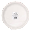 Bottom view of paper plate with branding on a white background