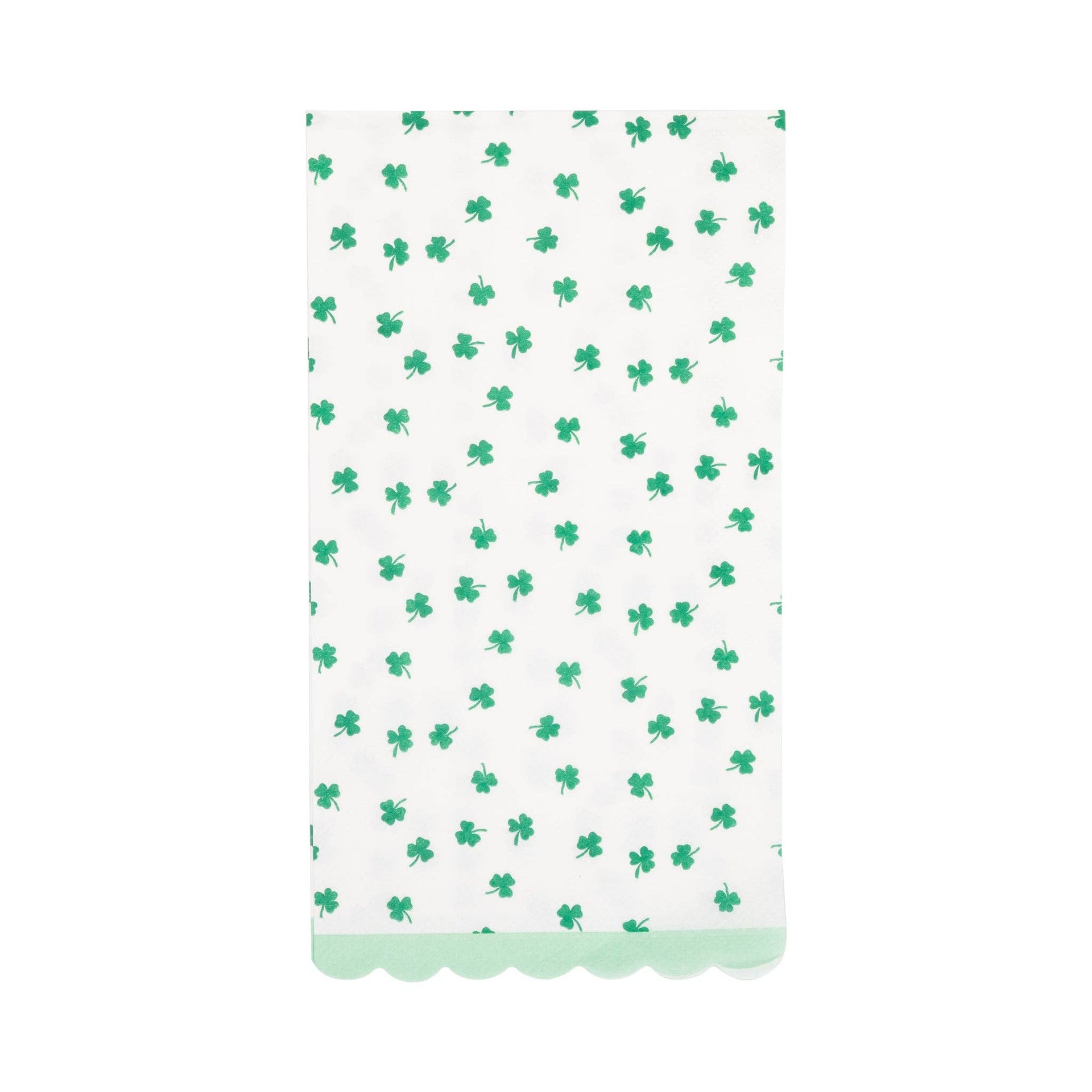 Napkin with green shamrock pattern on a white background