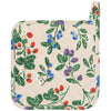 Floral patterned pot holder with berries on a beige background